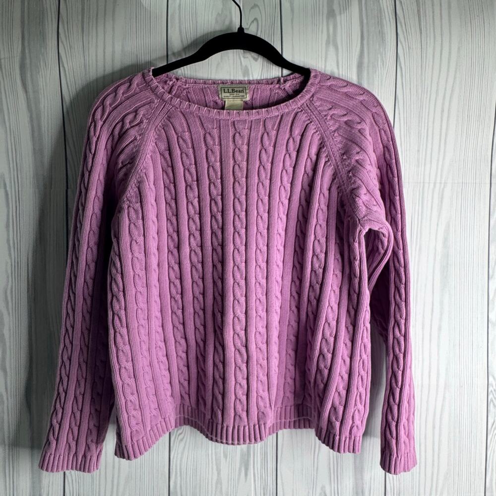 Vintage LL Bean 100% Cotton Sweater Cable Knit Fisherman Pink Women’s XL - Picture 2 of 7